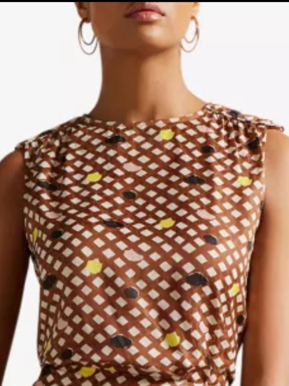 Ted Baker London Brown Lattice-Print Sleeveless Camisole with Yellow Accents